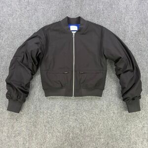 7Diamonds Infinity Black Bomber Jacket Womens Small Ruched Sleeve Casual Work